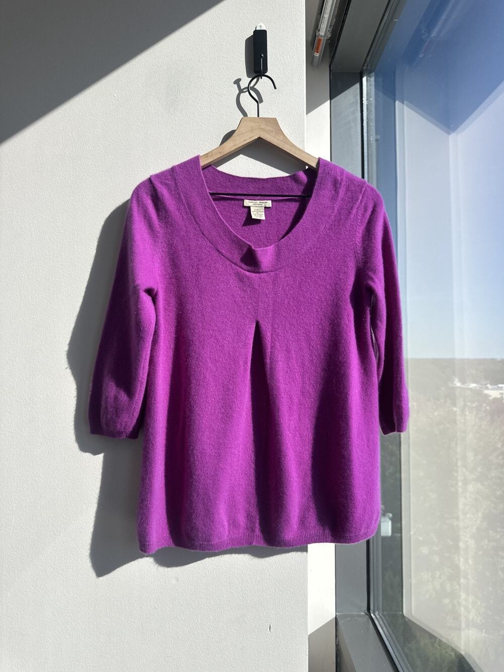 Vertical Design 2-ply 100% Cashmere Women's Magenta Sweater Sz XL